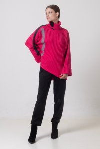 Alpaca blend color-block sweater fuchsia-anthracite-medium grey-black