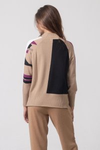 Πολύχρωμο πουλόβερ με κασμίρι camel-black-cherry-taupe-ivory