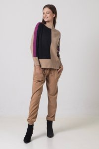 Cashmere blend intarsia multicolored sweater camel-black-cherry-taupe-ivory
