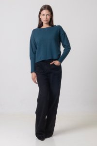 Cashmere blend crew-neck cropped sweater petrol