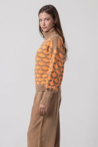 Alpaca blend open knit sweater camel -neon orange