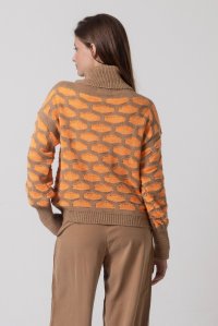 Τρυπητό πουλόβερ με αλπακά camel -neon orange