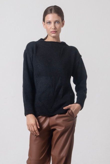 Mohair blend sweater with side slits black