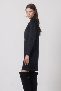 Faux suede dress with v neck black