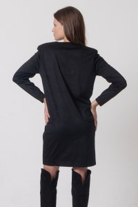 Faux suede dress with v neck black