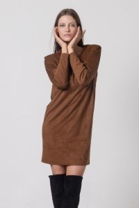 Faux suede dress with v neck brown