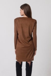 Faux suede dress with v neck brown