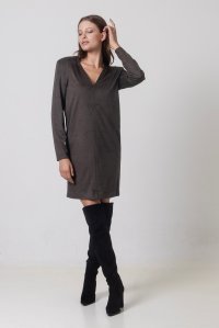 Faux suede dress with v neck olive