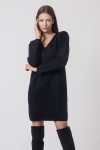 Wool-lurex v-neck mini dress black