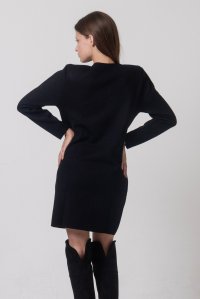 Wool-lurex v-neck mini dress black