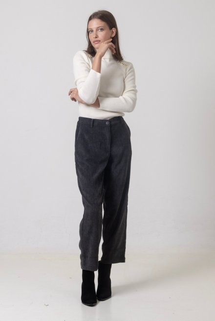 Corduroy cropped straight leg pants anthracite