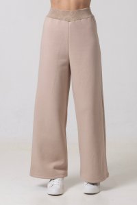 Cotton blend wide legs pants with knitted detais beige