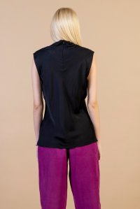 Satin cowl neck sleeveless top with knitted details black