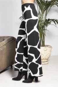Cotton blend giraffe jaquard pants black-ivory