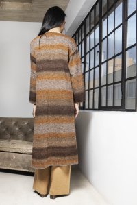 Faded-effect knit cardigan multicolored brown-orange