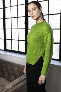 Mohair blend sweater with side slits bright   green