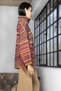 Multicolored fringed sweater multicolored red-purple-brown