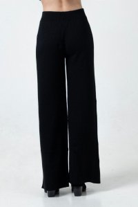 Cashmere blend ribbed wide leg pants black