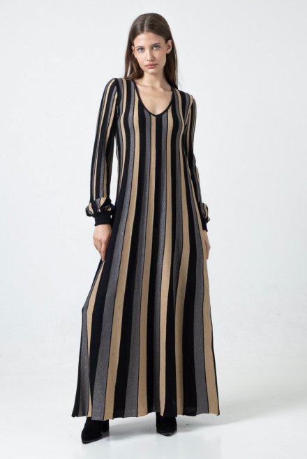 Lurex multicolored striped dress black-black -dark grey-gold