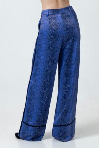 Satin printed wide leg pants with knitted details blue-black