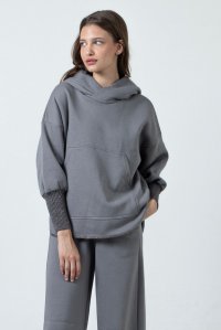 Βαμβακερό φούτερ με πλεκτές λεπτομέρειες medium grey