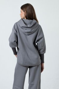 Βαμβακερό φούτερ με πλεκτές λεπτομέρειες medium grey