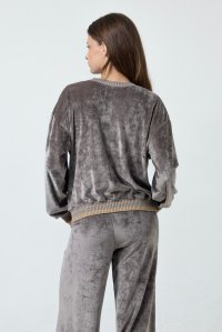 Velvet sweater with knitted details taupe