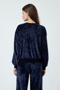 Velvet sweater with knitted details navy