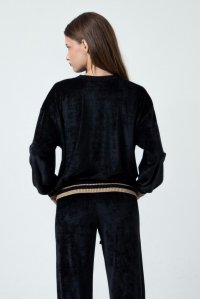 Velvet sweater with knitted details black