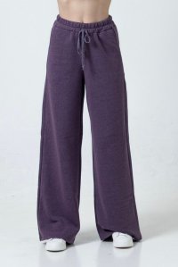 Βαμβακερή παντελόνα φούτερ με πλεκτές λεπτομέρειες dusty violet