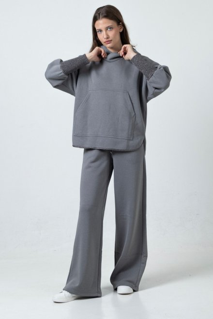 Cotton blend sweatpants with knitted details medium grey