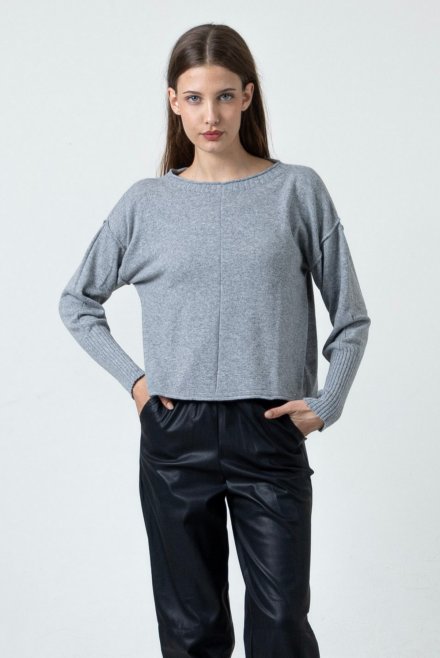 Cashmere blend crew-neck cropped sweater medium grey