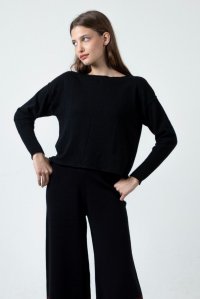 Cashmere blend crew-neck cropped sweater black