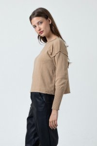 Cashmere blend crew-neck cropped sweater camel