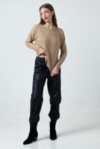 Cashmere blend crew-neck cropped sweater camel