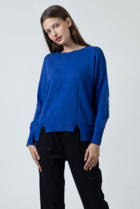 Cotton-blend relaxed-fit sweater bright blue