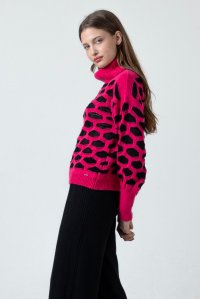 Alpaca blend open knit sweater fuchsia-black