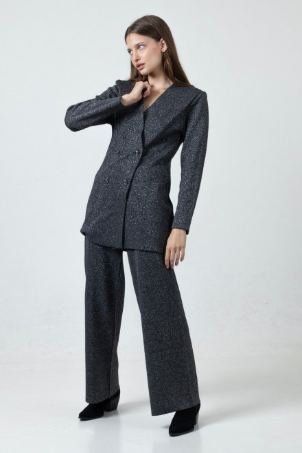 Wool-lurex double-breasted knitted blazer anthracite