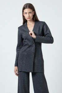 Wool-lurex double-breasted knitted blazer anthracite