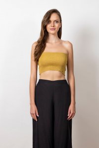 Lurex ribbed bandeau top rich gold