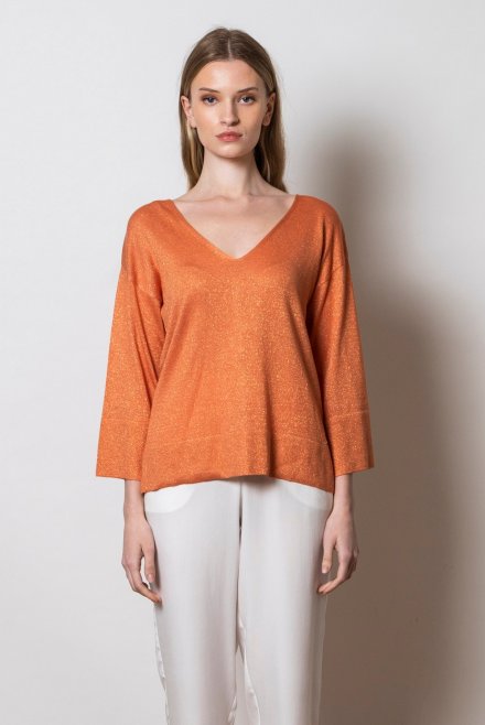 Lurex v-neck blouse orange
