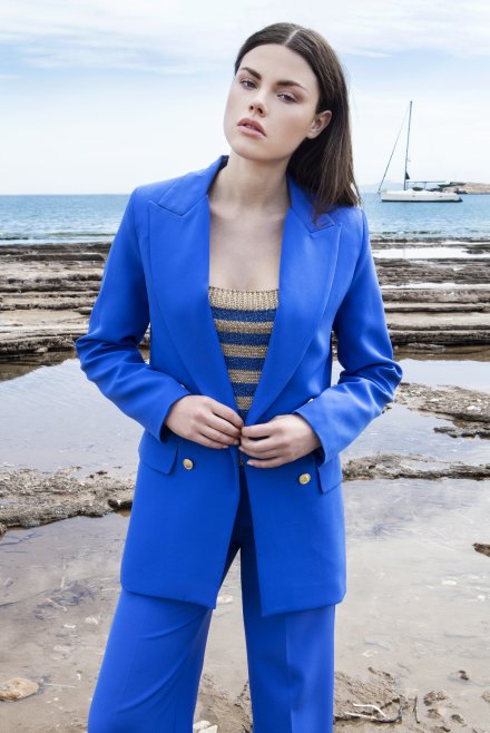 Stretch blazer with knitted details royal blue