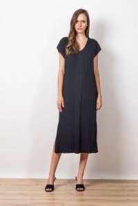 Lurex μίντι πλεκτό φόρεμα με v-λαιμό black