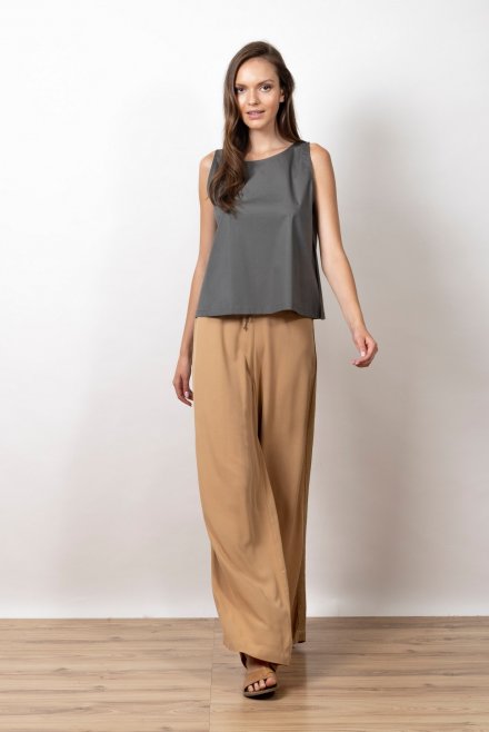 Crepe marocaine wide leg pants with knitted details dark beige
