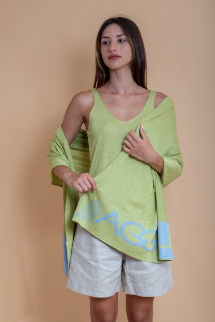 Lurex Aggel logo knitted wrap bright green-ciel