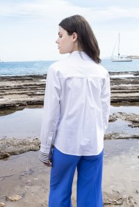 Μακρυμάνικο πουκάμισο από ποπλίνα με πλεκτές λεπτομέριες white