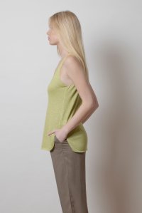 Lurex v-neck sleevless basic top bright green