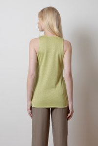 Lurex v-neck sleevless basic top bright green