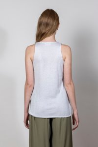 Lurex v-neck sleevless basic top white