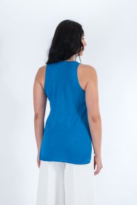 Lurex v-neck sleevless basic top royal blue